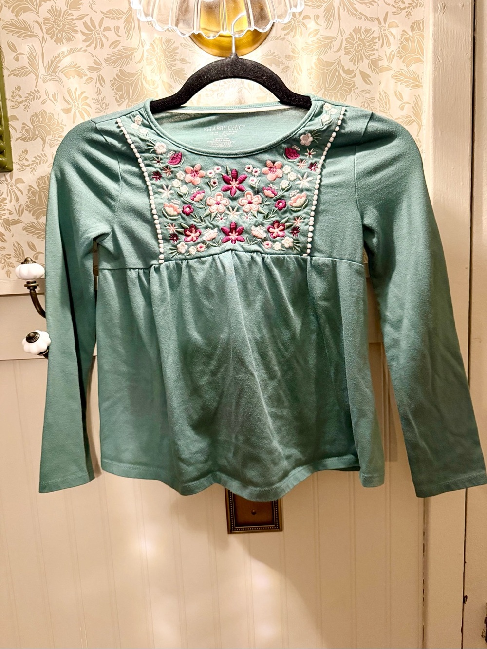 Shabby Chic Floral Embroidered Long Sleeve Top Girls 7/8